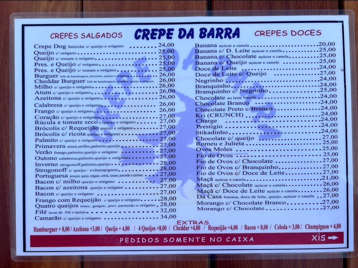 Crepe da Barra cardápio