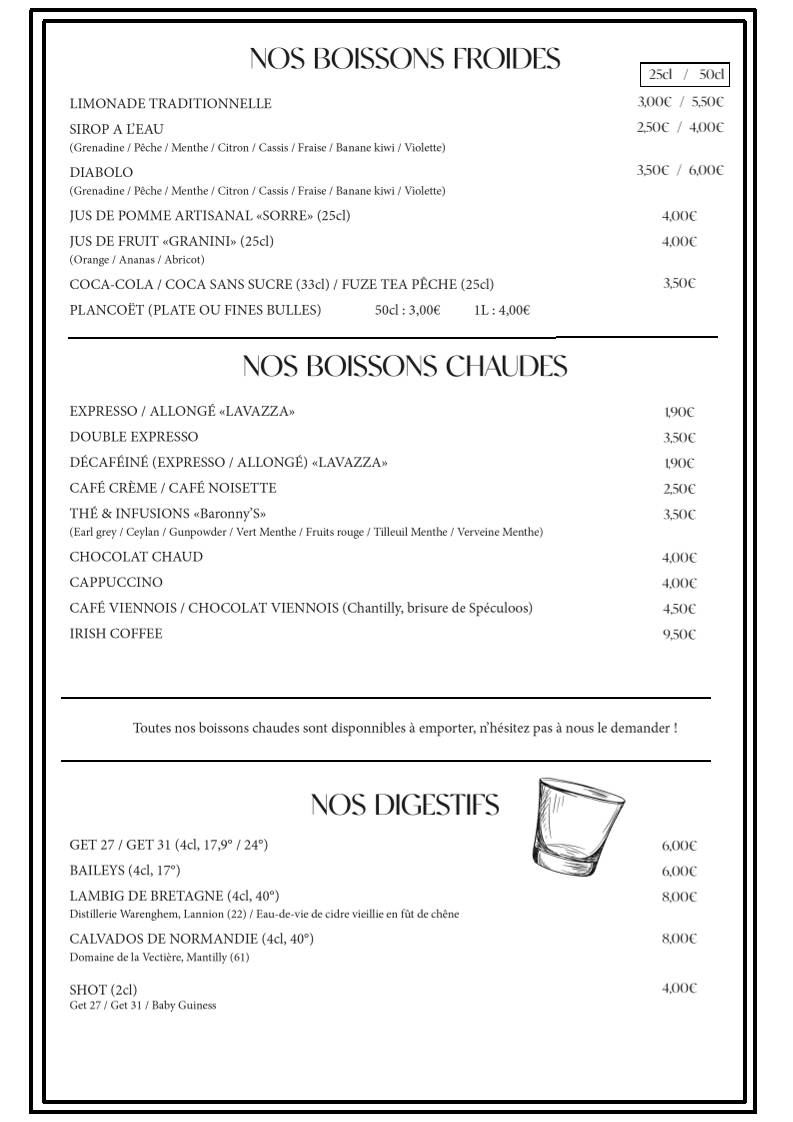 Menu de Crêperie du Thabor