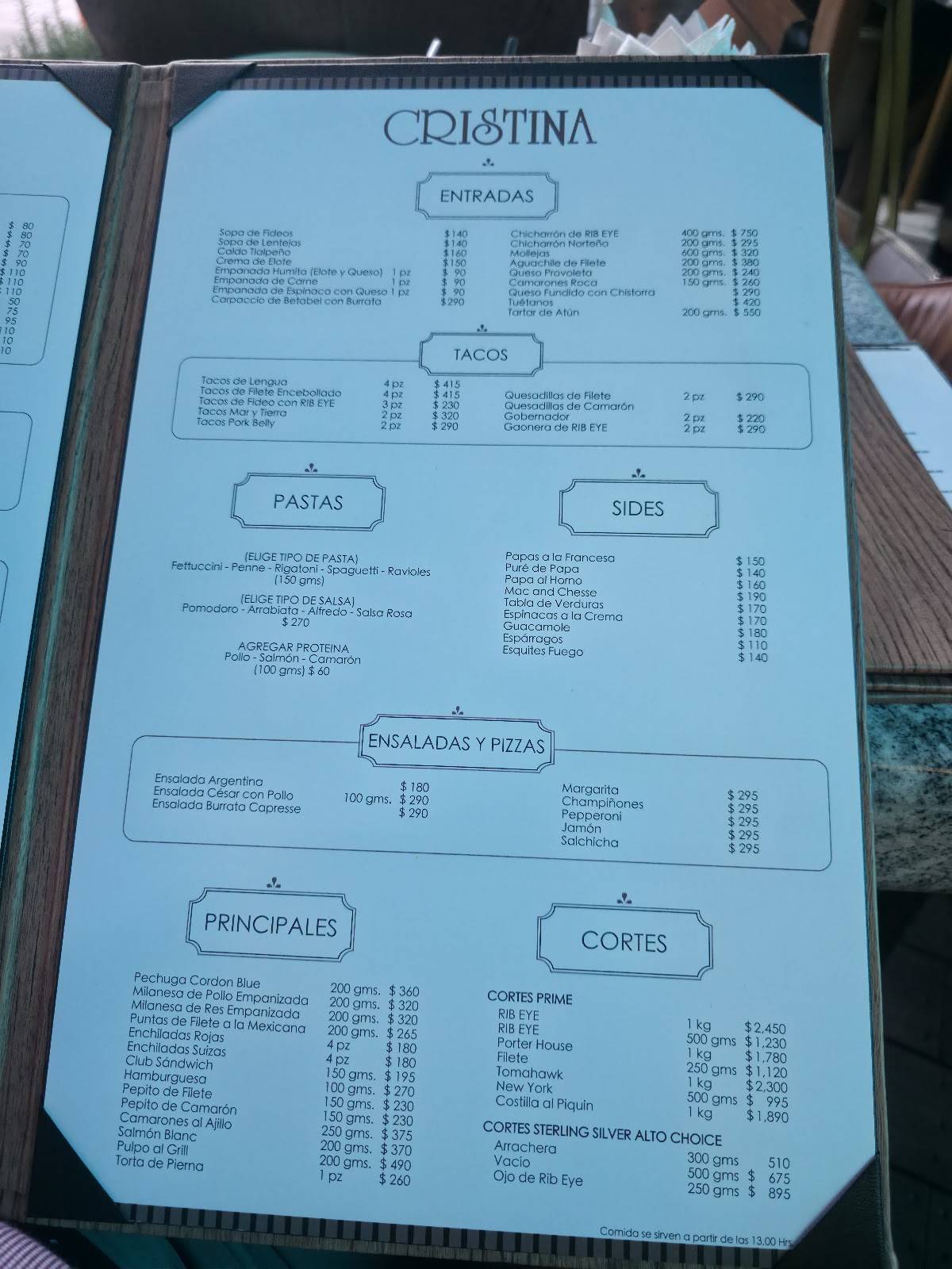 Carta del restaurante Cristina - Guadalajara, Zapopan