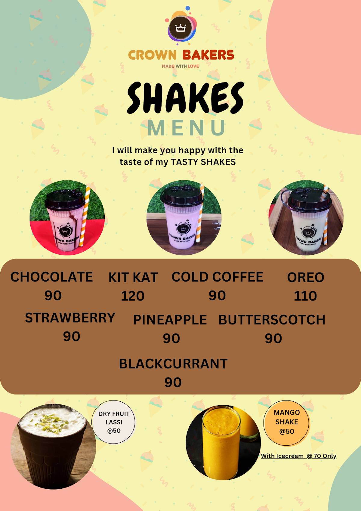 Crown Bakers & Restaurant menu
