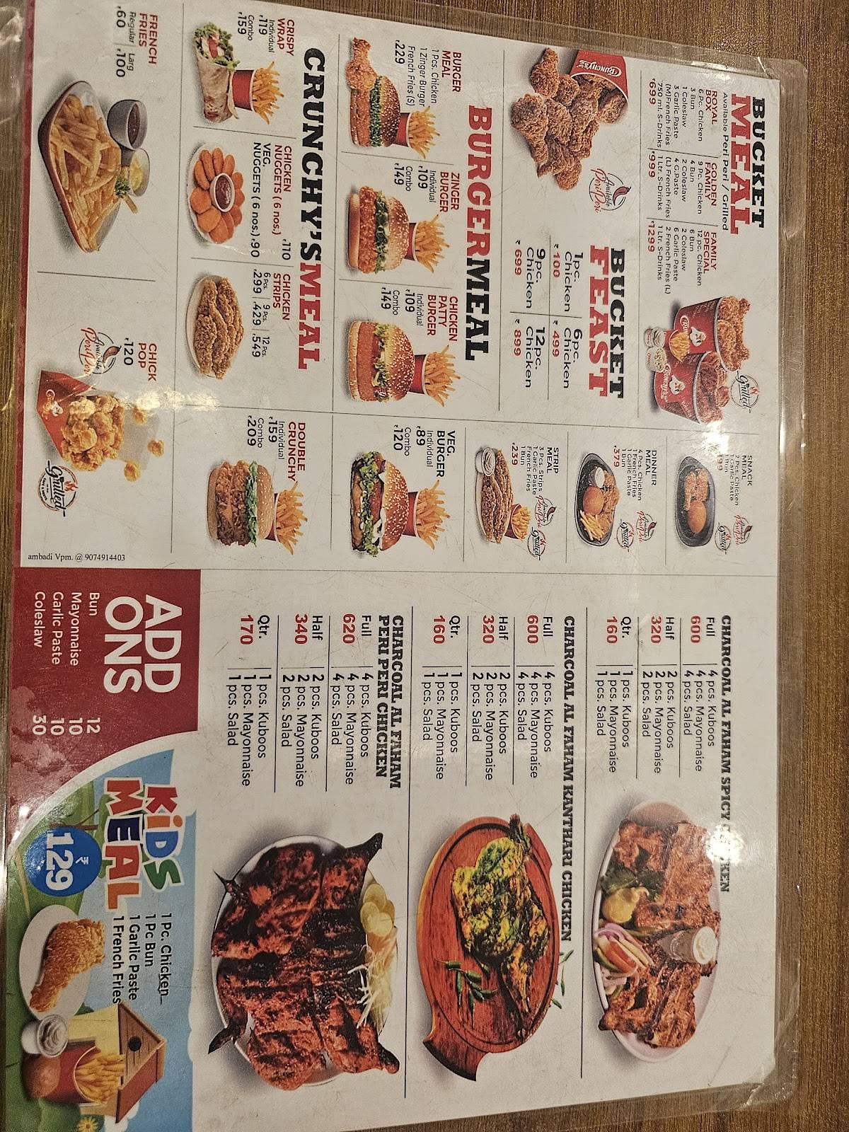 Crunchy's Restaurant menu