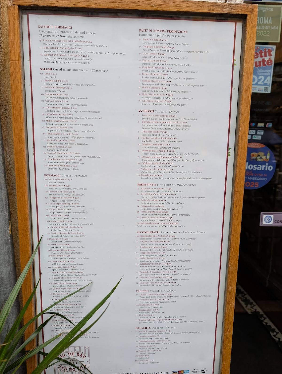 Menu di Cul De Sac 