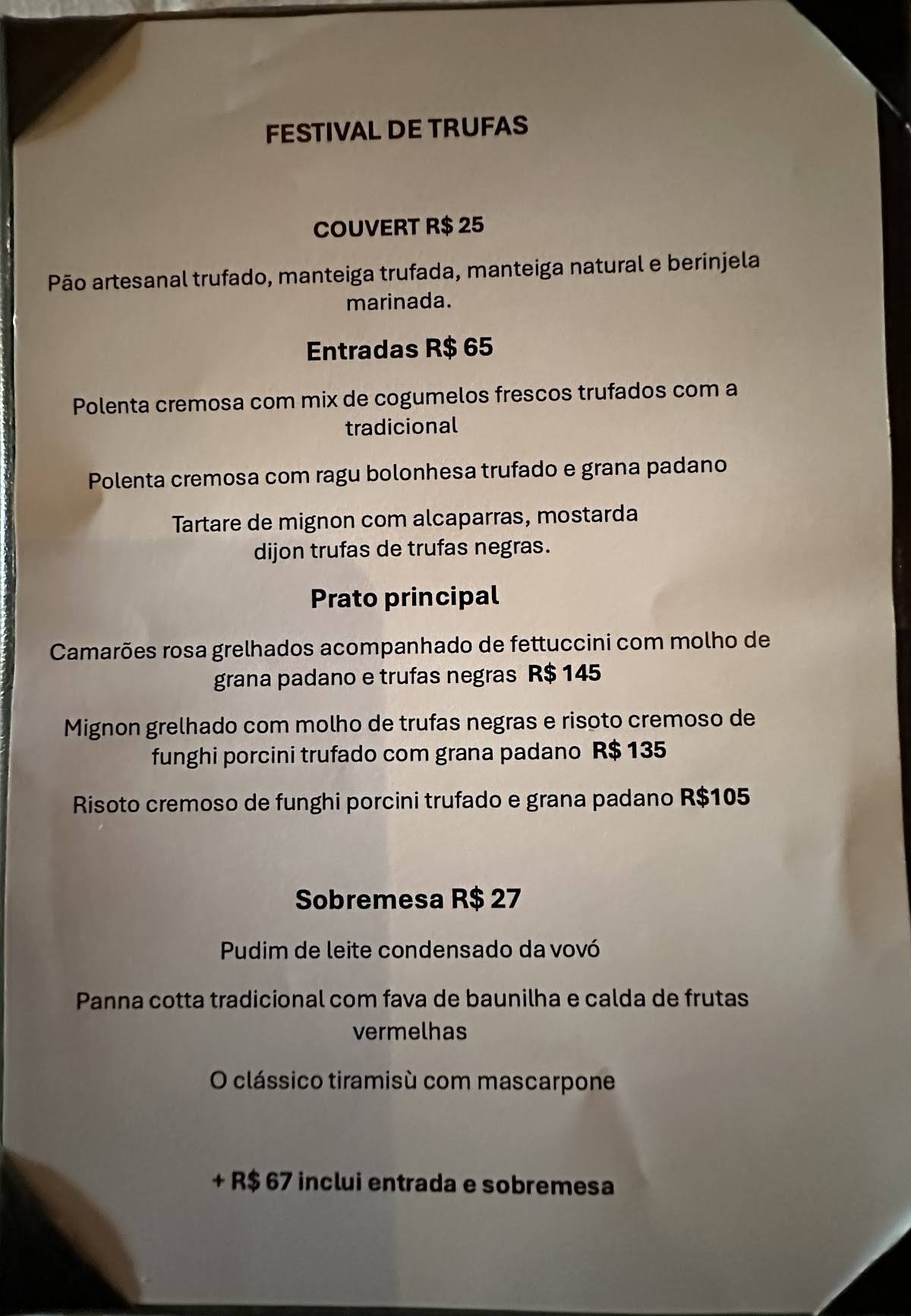 Ernesto Ristorante cardápio