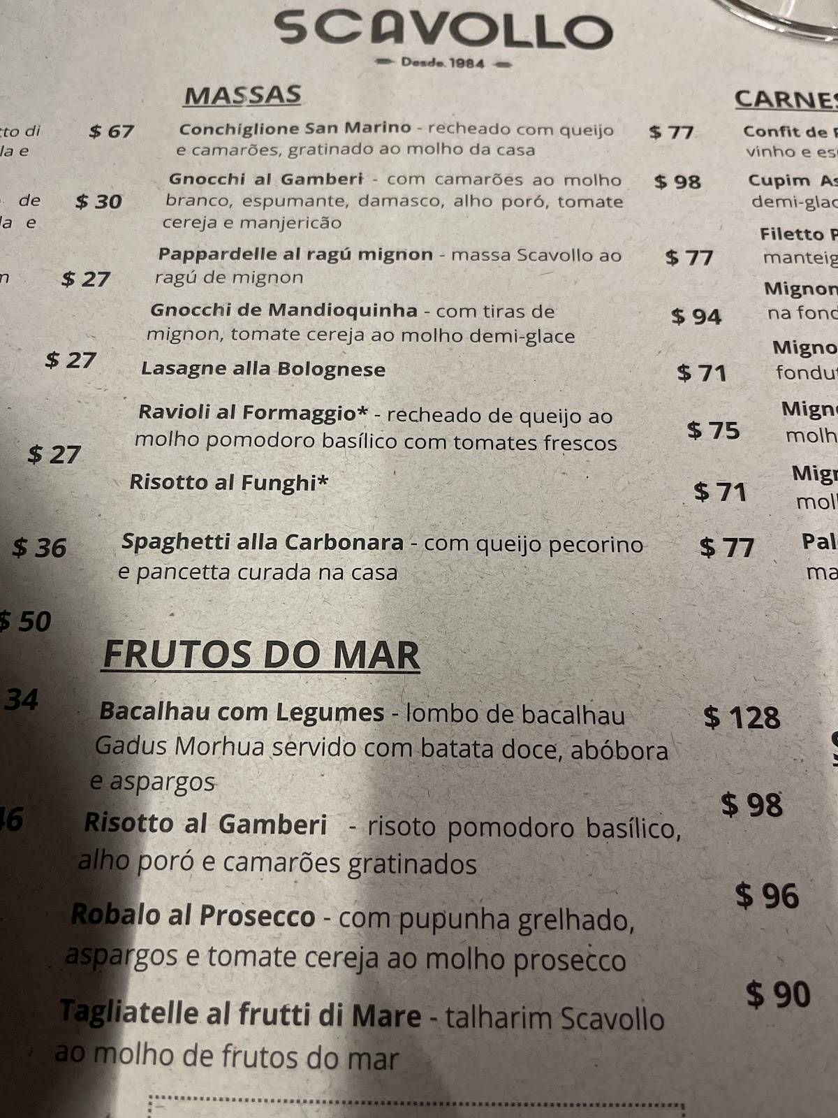 Restaurante Scavollo cardápio