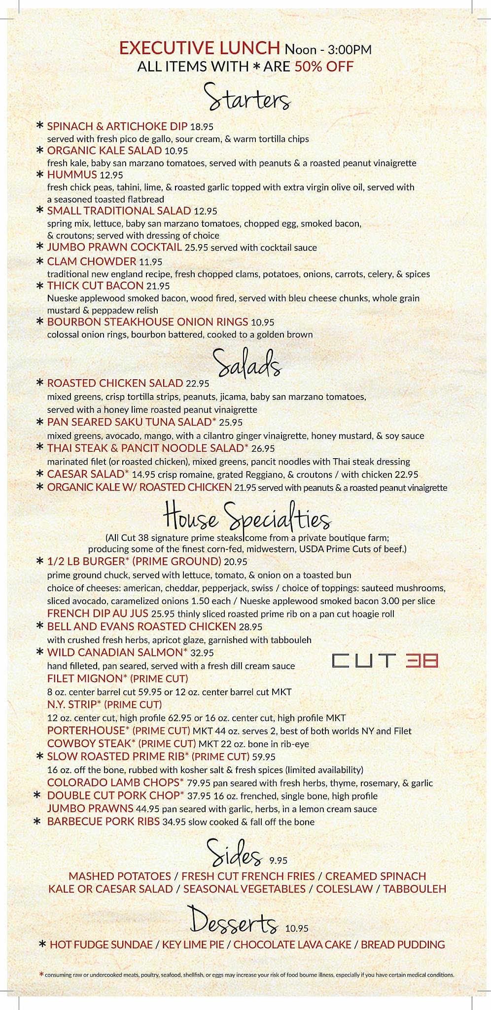 Menu at Cut 38 Steakhouse, Sunny Isles Beach