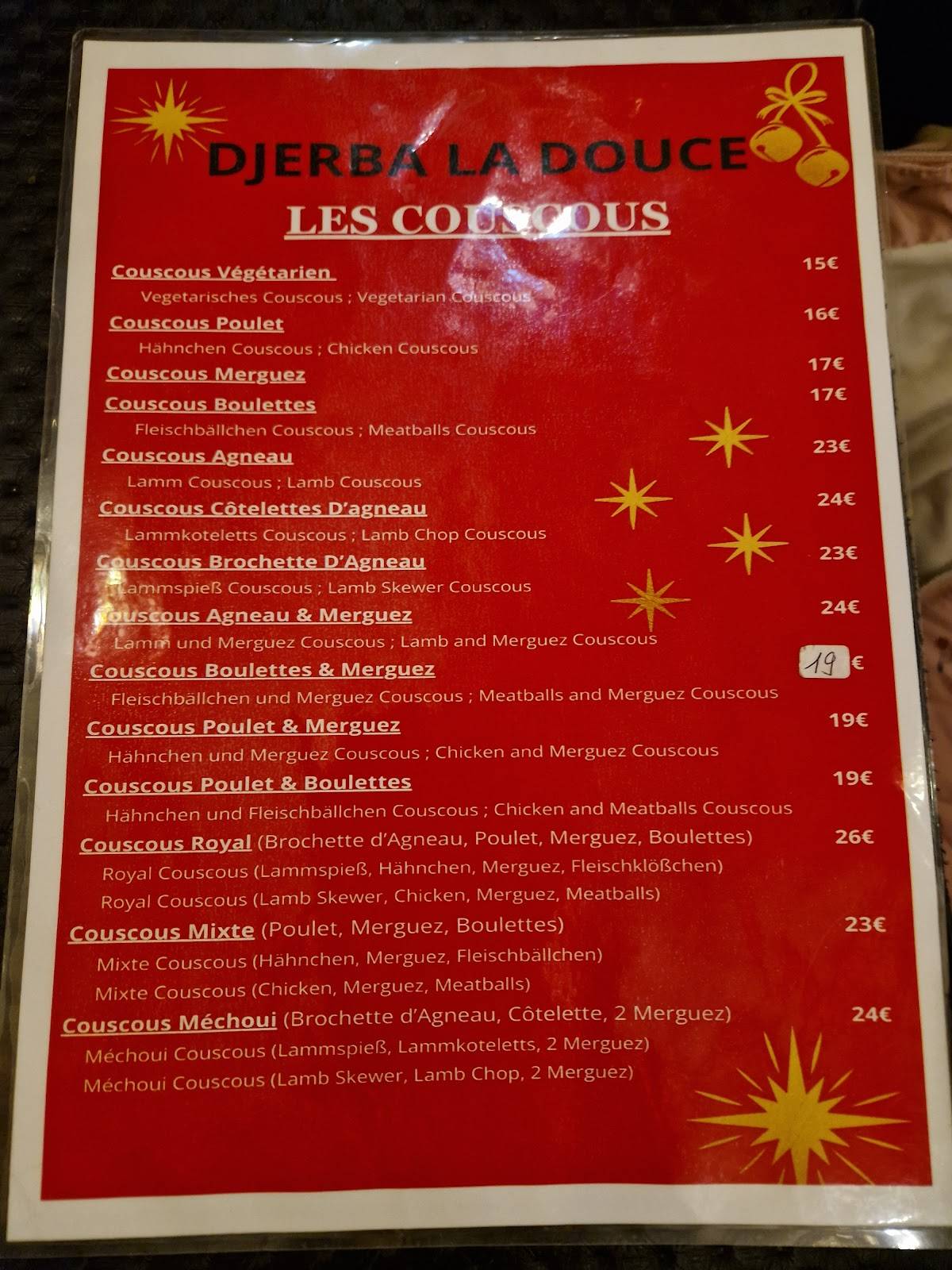 Menu de D'Jerba La Douce