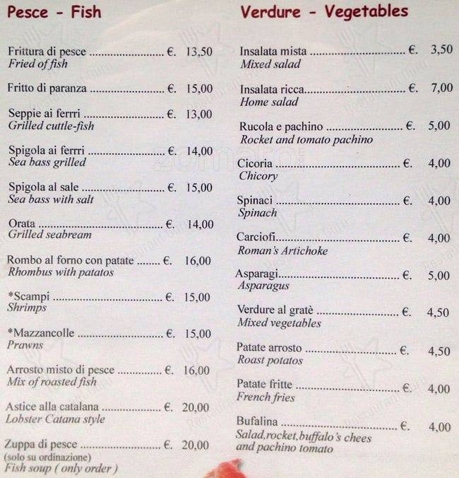 Menu di Trattoria Pizzeria Da Giuseppe 