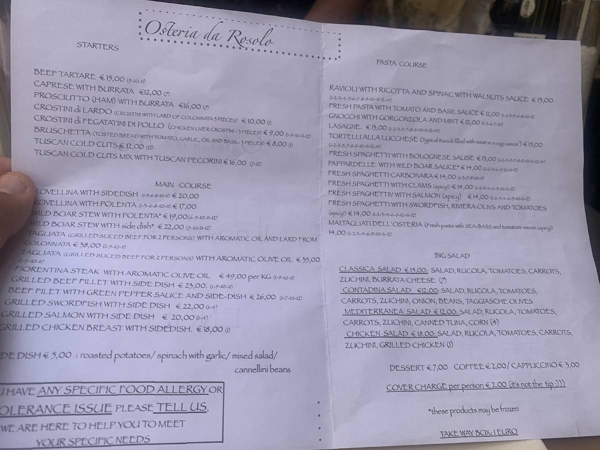 Menu di Da Rosolo 