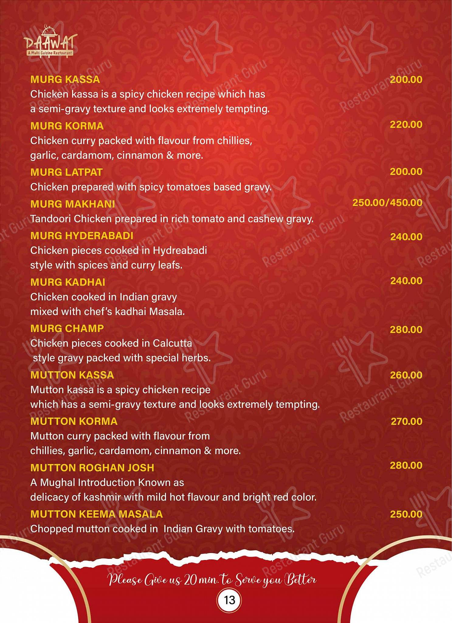 Daawat Restaurant menu