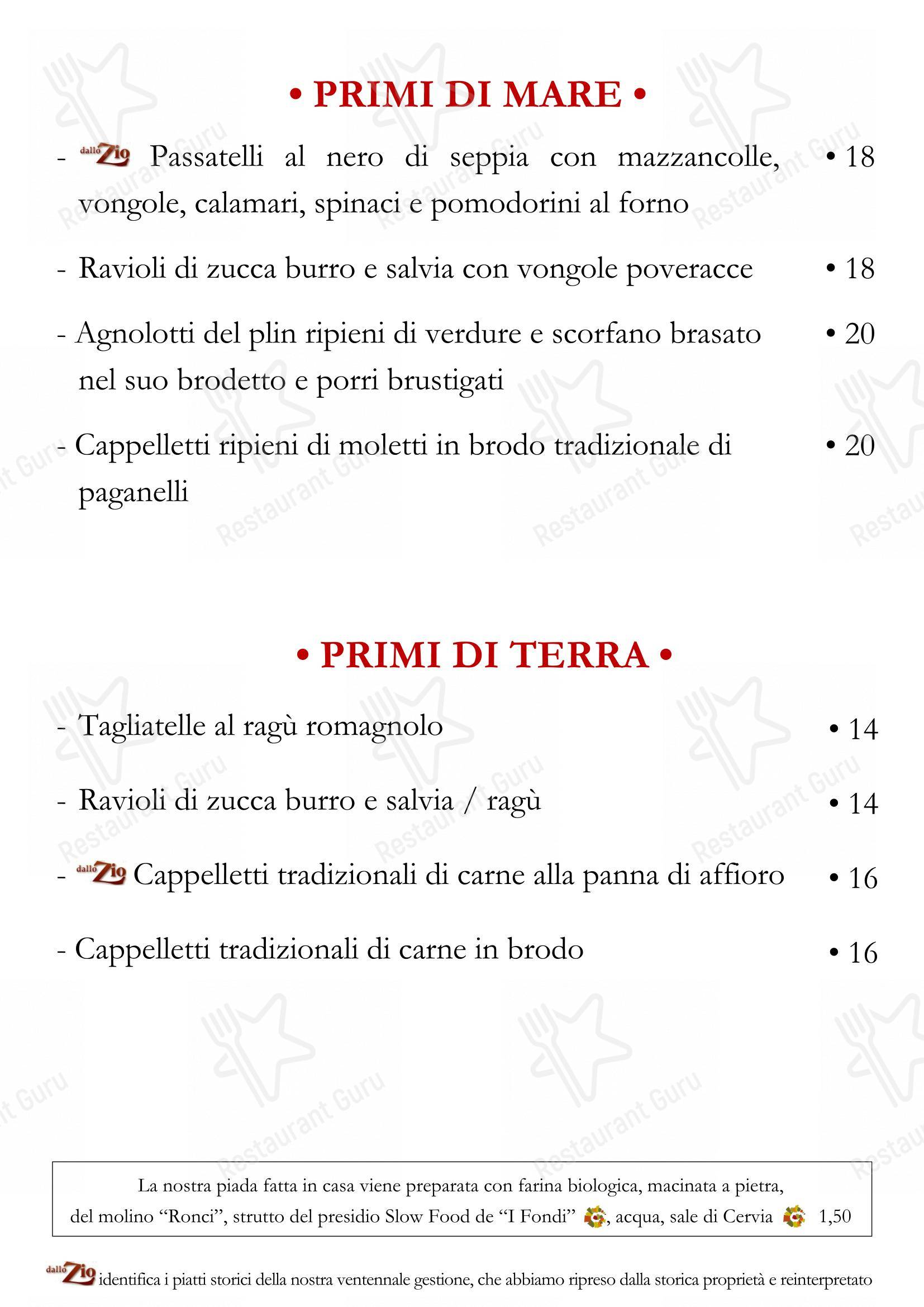 Menu bar per Dallo Zio in Rimini