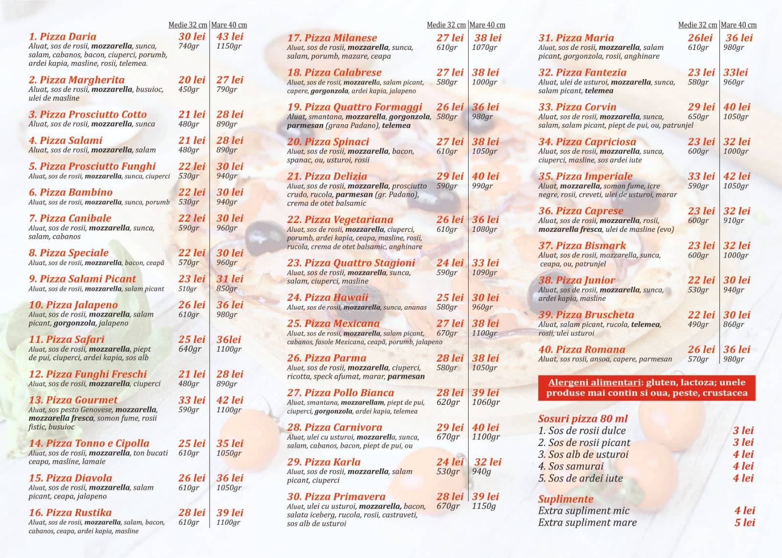 Menu de Daria Pizza