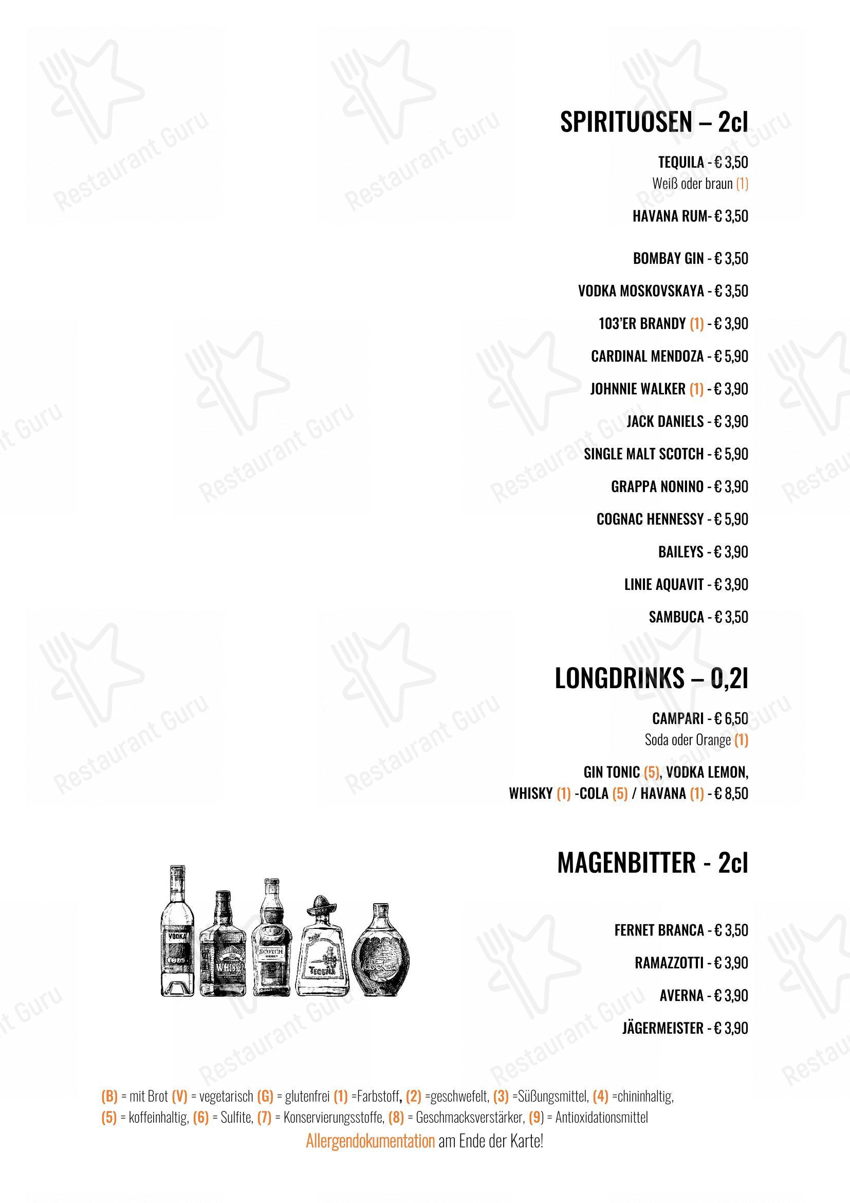 Menu pour Das Bootshaus - Restaurant Heidelberg - Menu bar