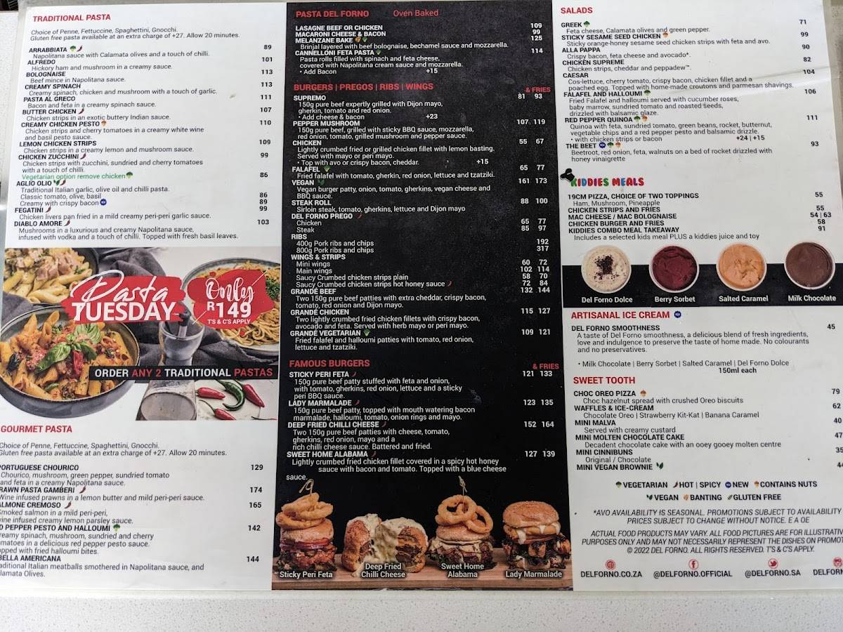 Menu au Del Forno Krugersdorp restaurant, Krugersdorp, Shop 11