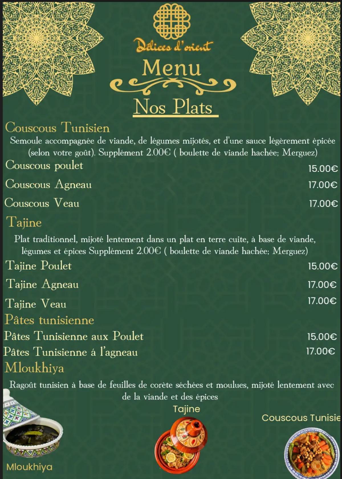 Menu de Délices D'orient