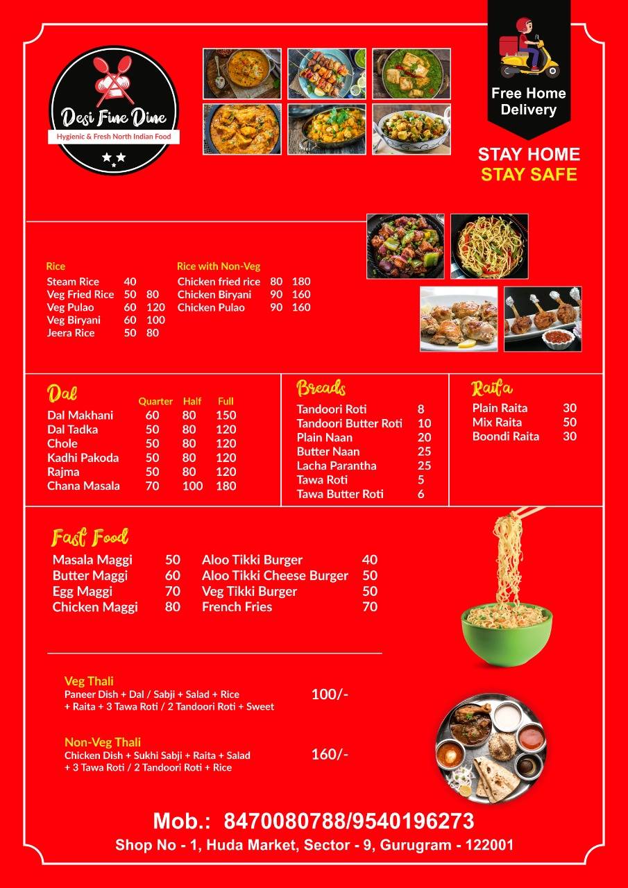 Desi Fine Dine menu