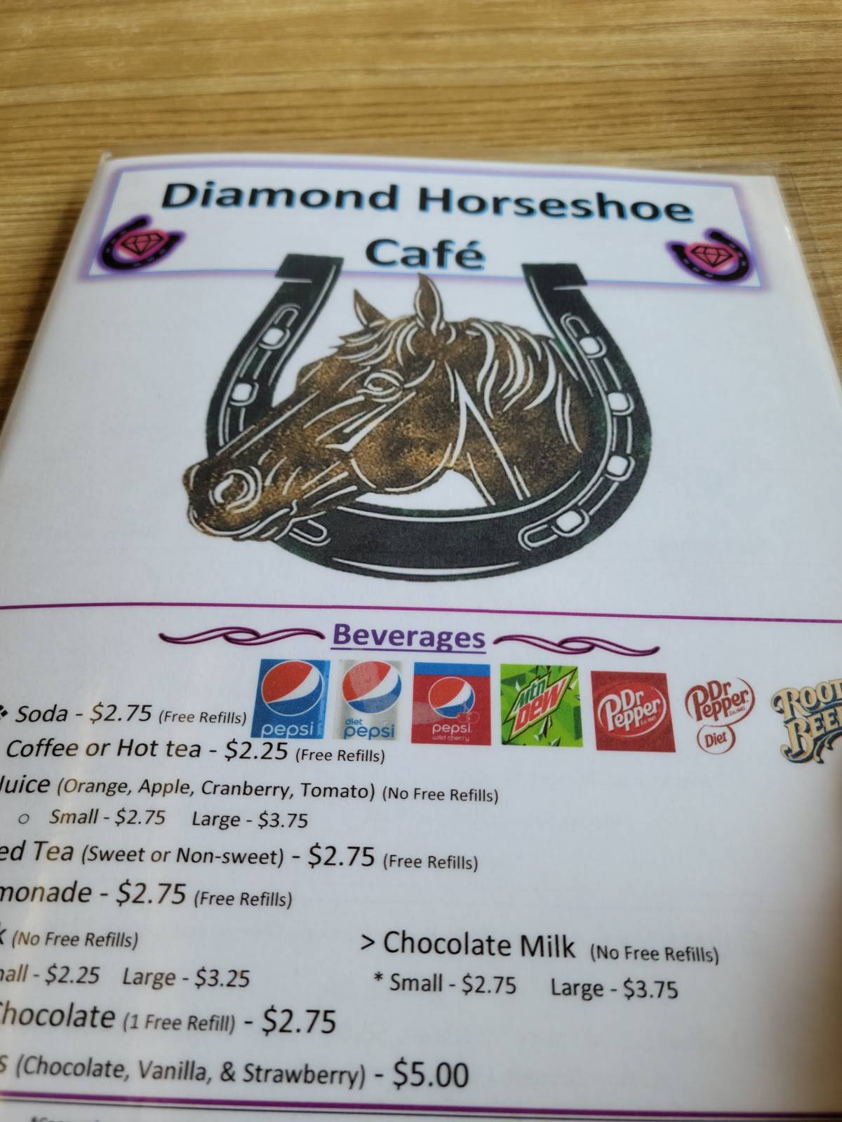 Menu at Diamond Horseshoe Cafe, Cheyenne