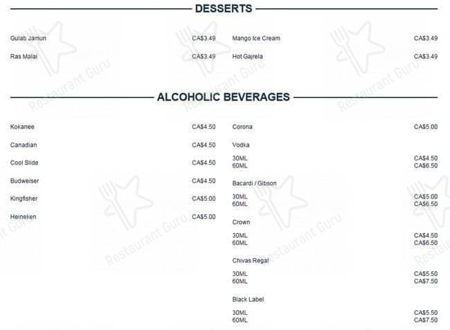 Menu de Diamond Sweets Restaurant