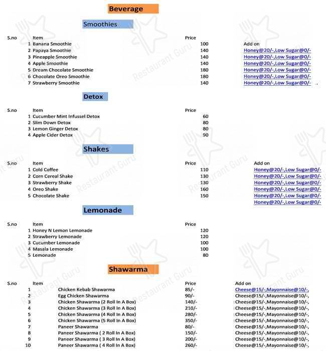 Dietary Kitchen menu