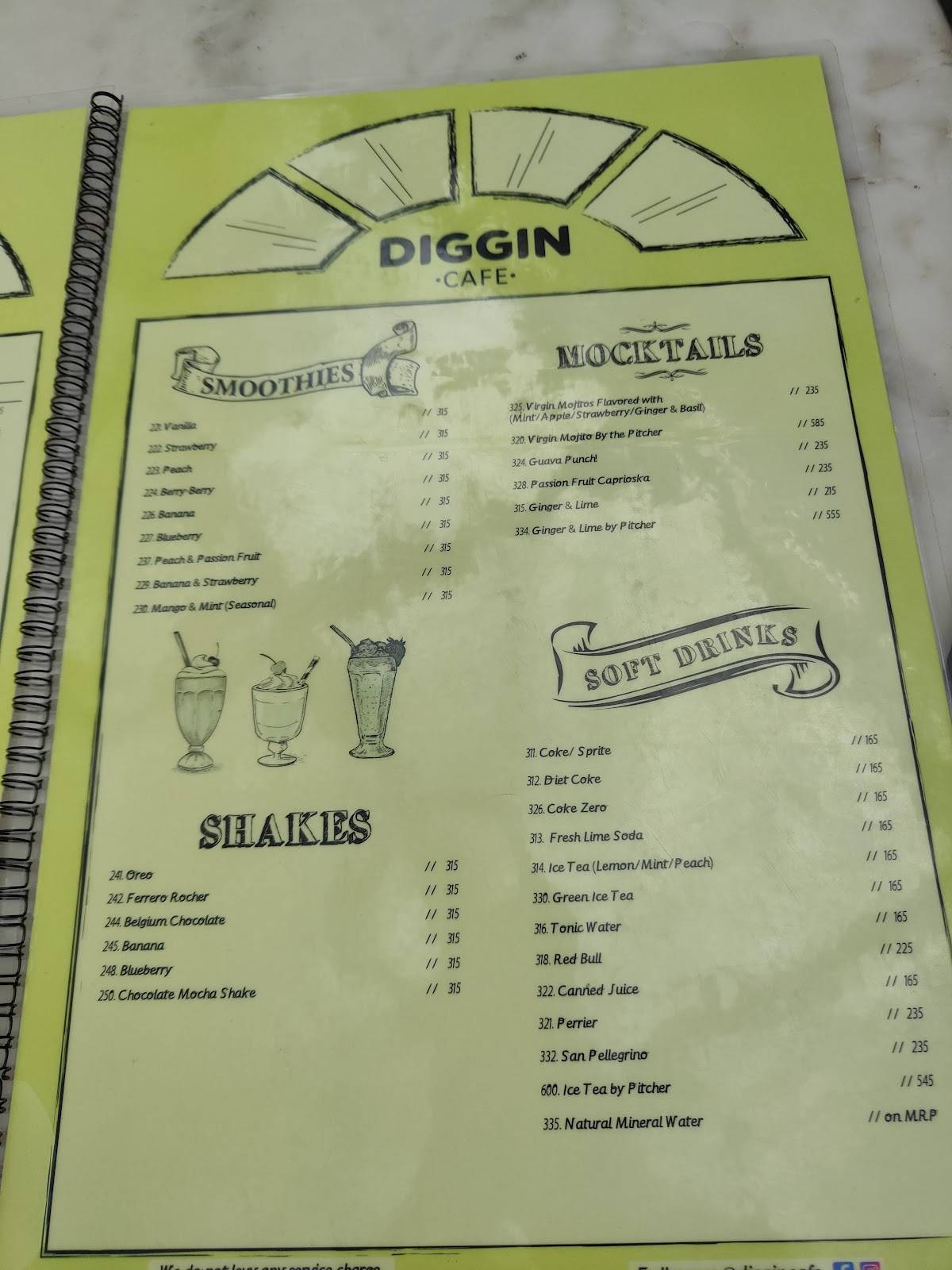 Diggin Cafe menu