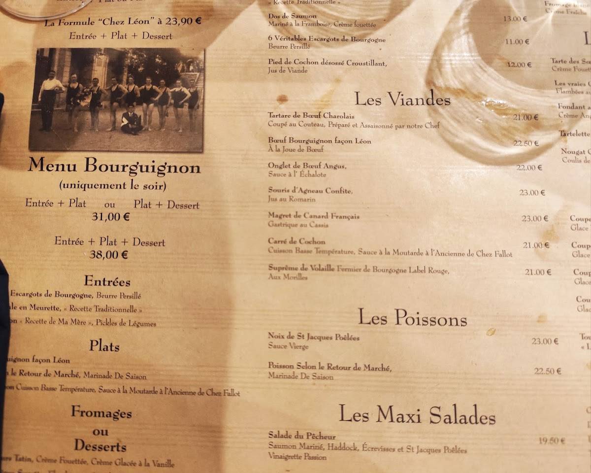 Menu de Restaurant Chez Léon