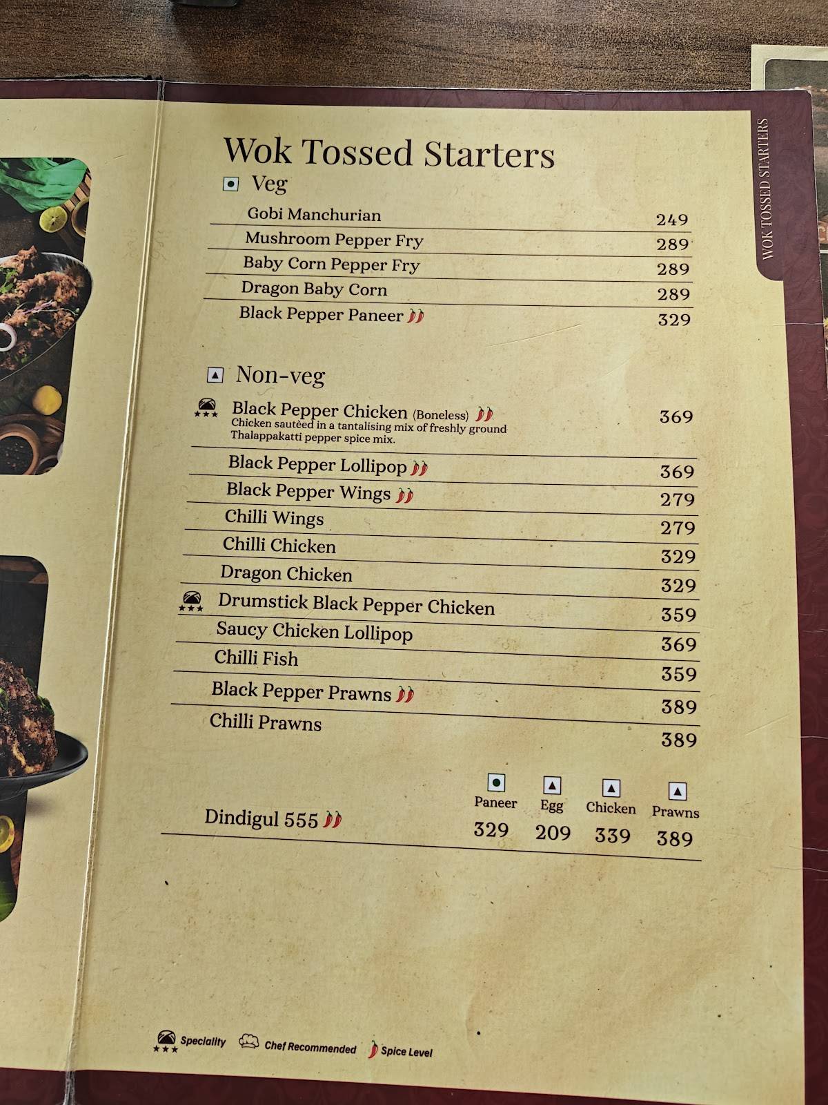 Dindigul Thalappakatti menu