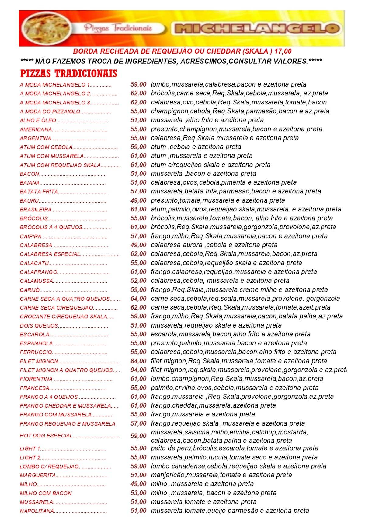 Disk Pizza Michelangelo cardápio