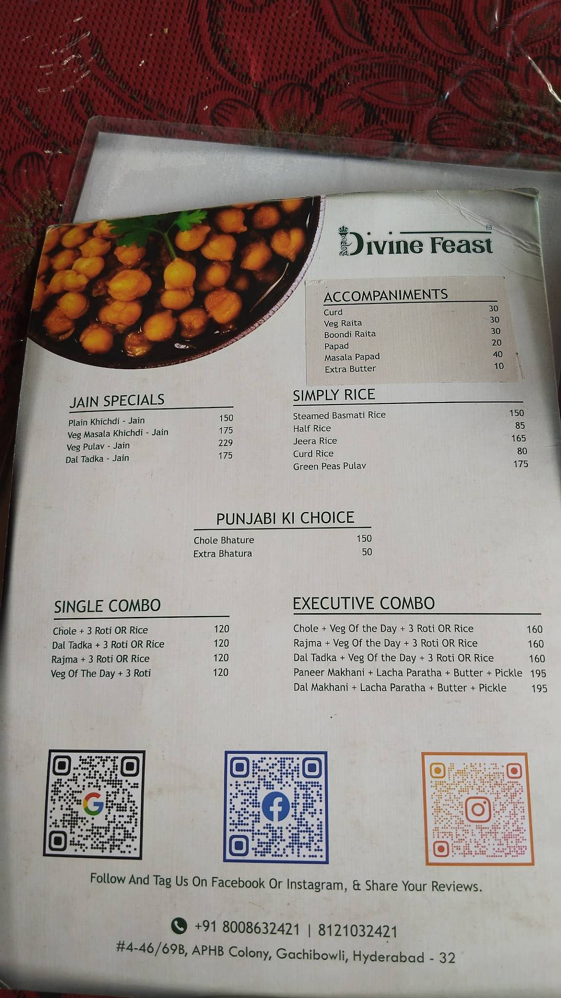Divine Feast Best Veg Restaurant in DLF Gachibowli, Hyderabad menu