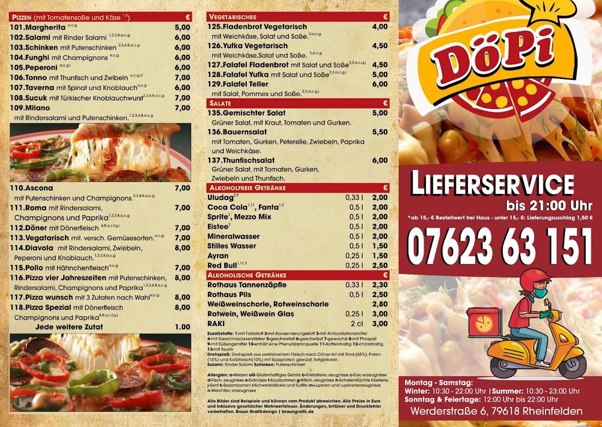 Menu de DöPi -Döner Pizza