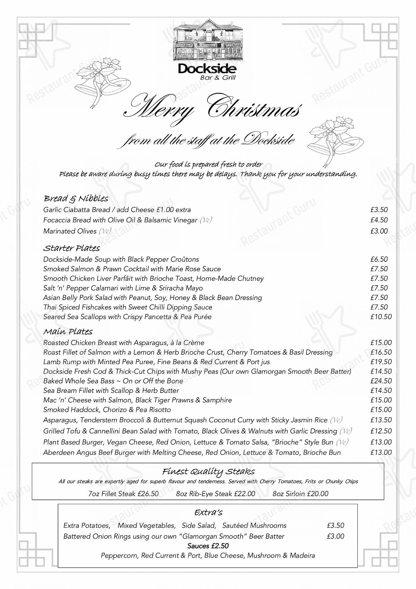 Menu at Dockside bar & grill, Porthcawl