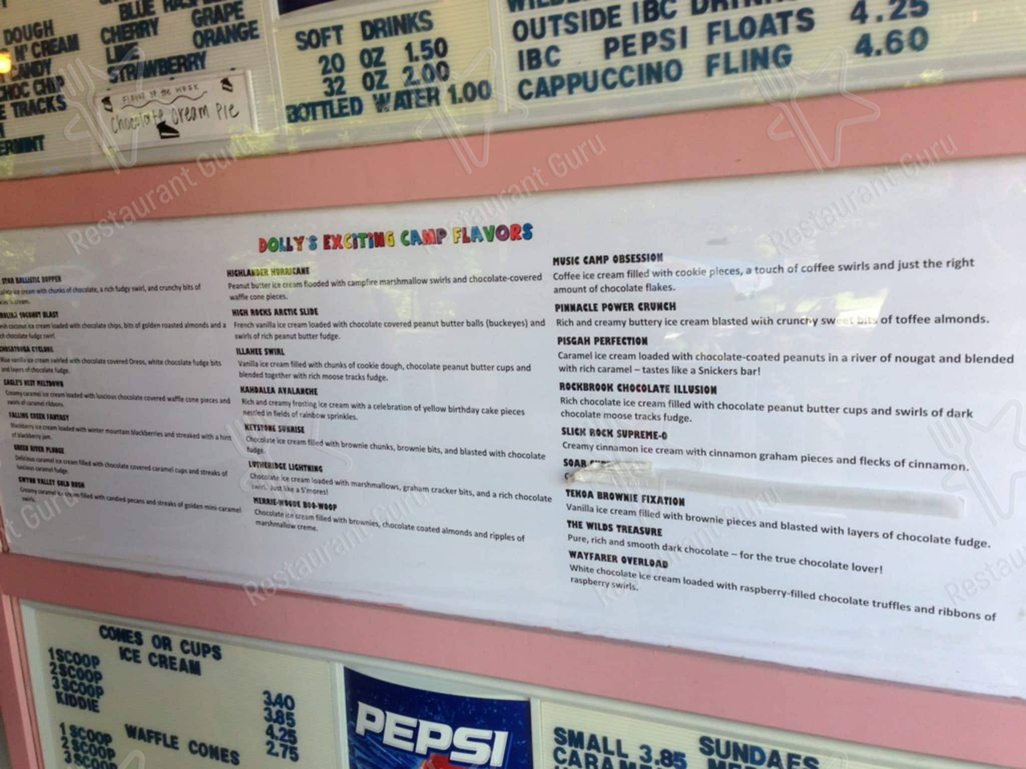 Menu at Dolly's Dairy Bar & Gift Shop, Pisgah Forest