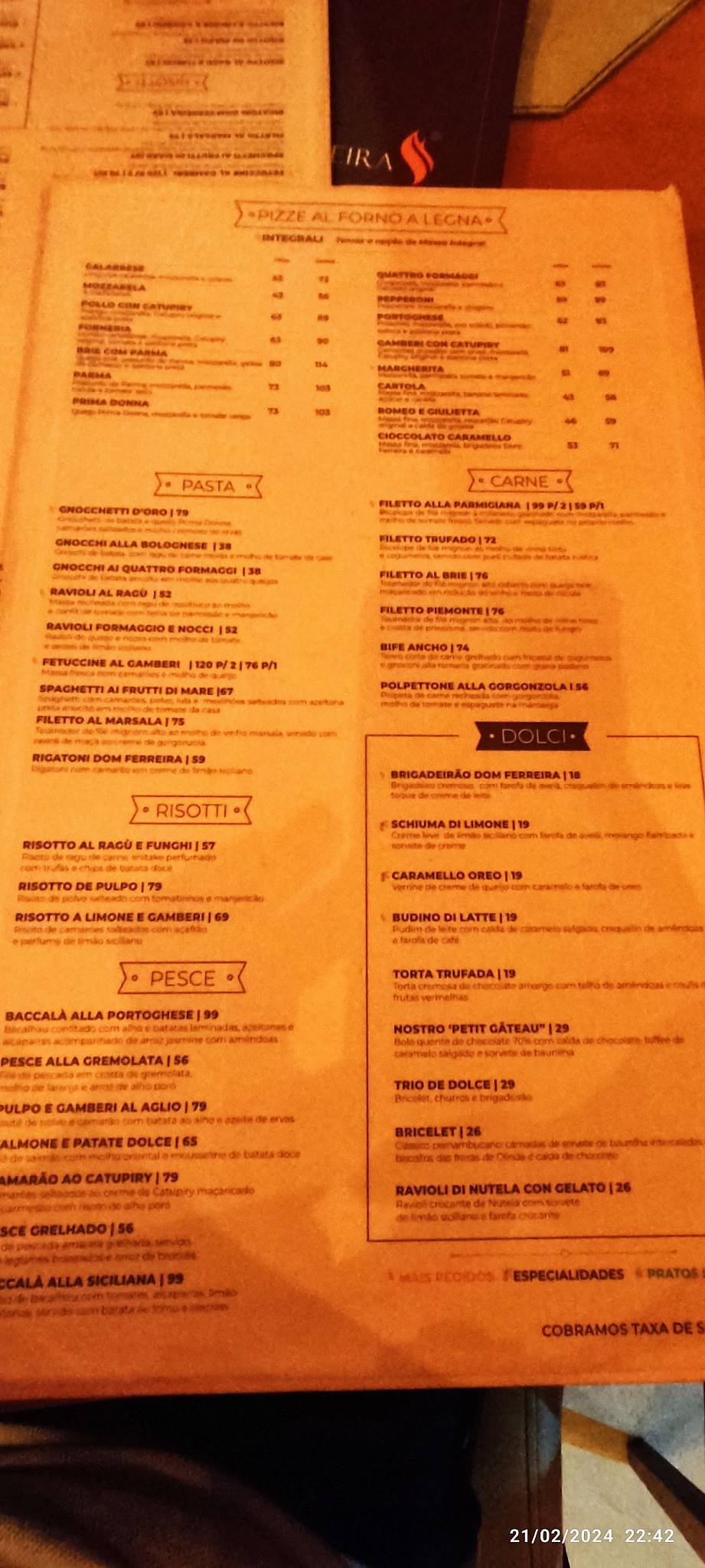 Dom Ferreira Forneria cardápio