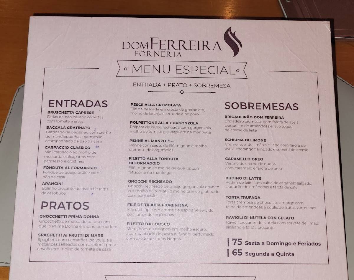 Dom Ferreira Forneria cardápio