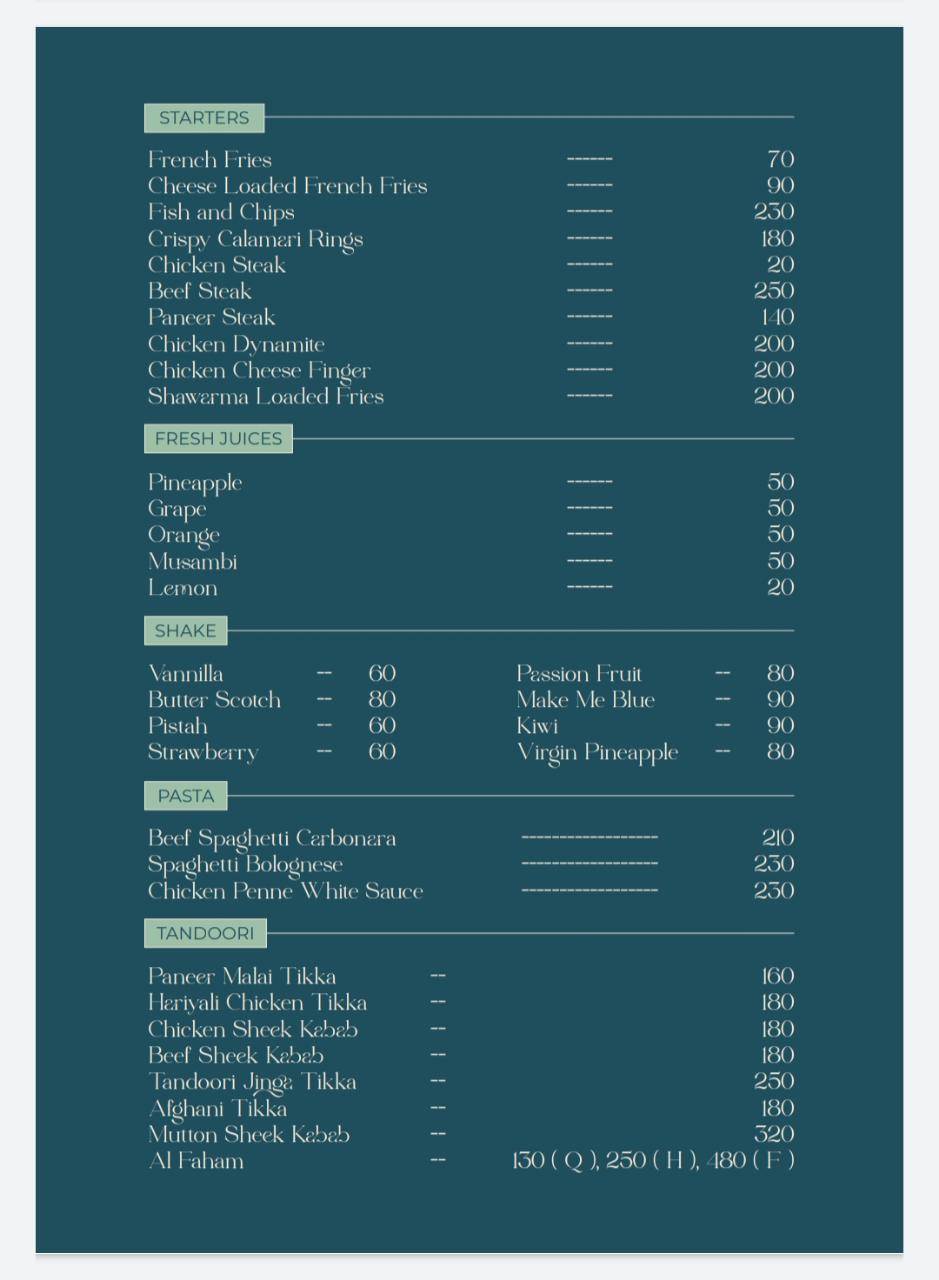Dopamine Resto Café menu