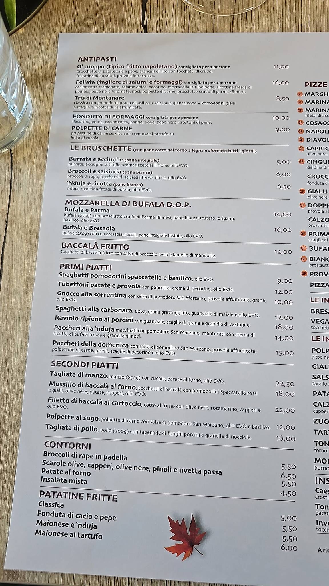 Menu di Doppiozero Farina & Passione 