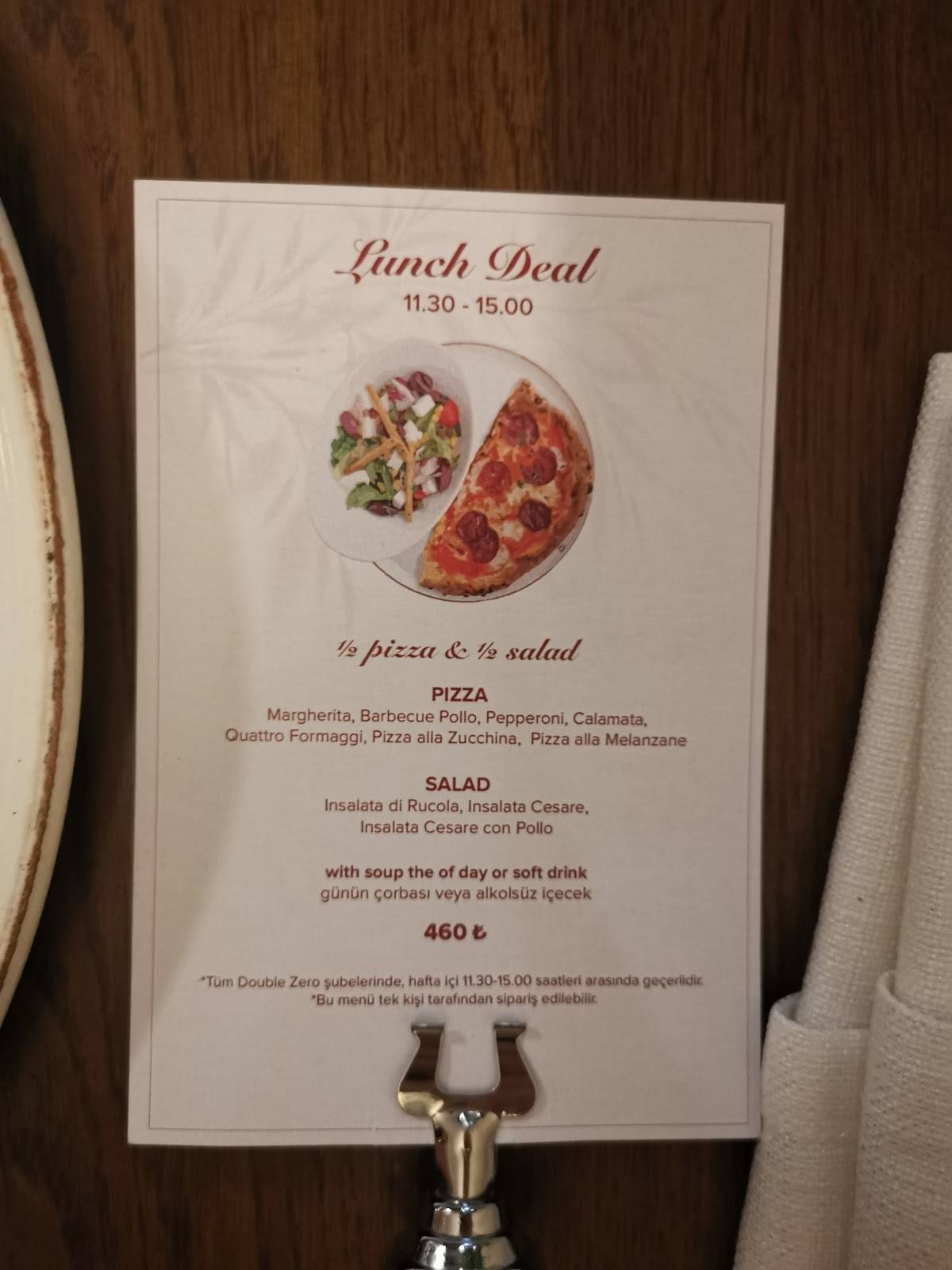 Menu de Double Zero Pizzeria