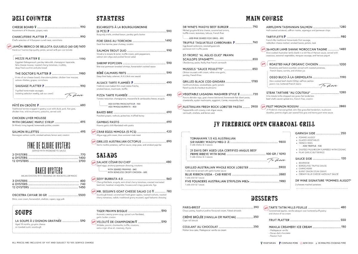 Menu at Dr. Wine BGC pub & bar, Taguig, Parklane