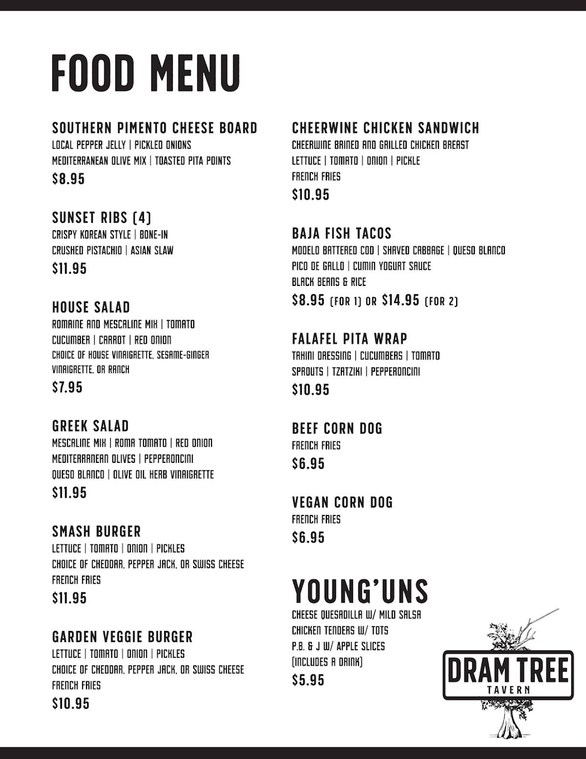 Menu at Dram Tree Tavern pub & bar, Wilmington