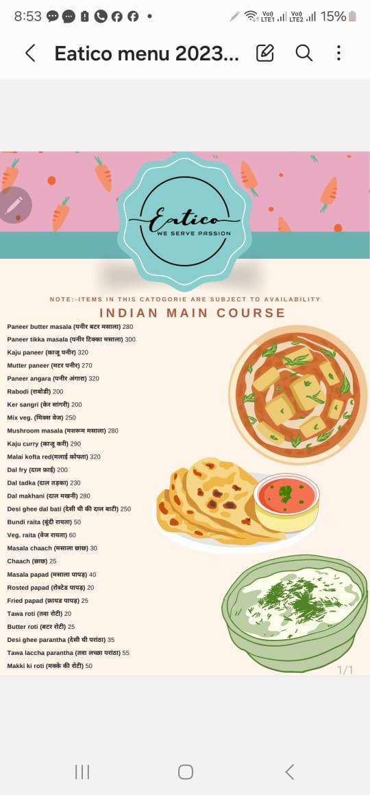 EATICO CAFE & RESTAURANT menu