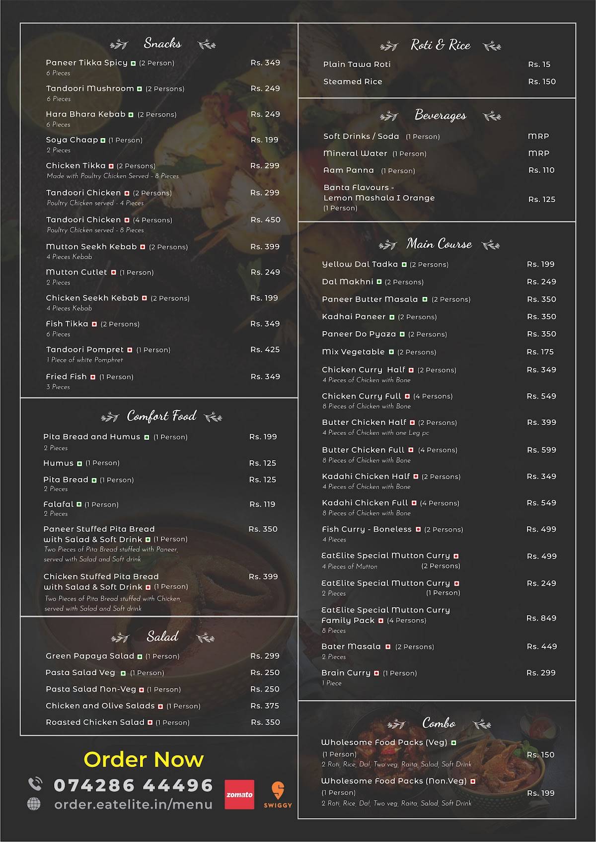 Eat Elite menu