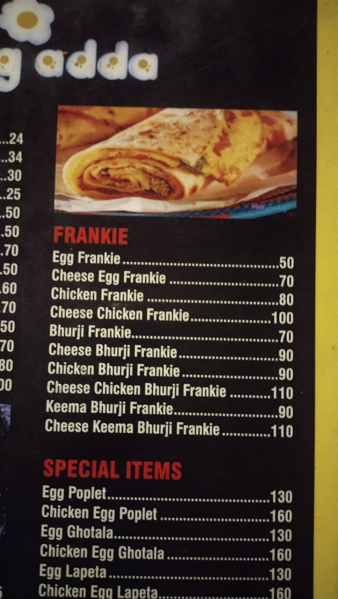 Egg Adda menu