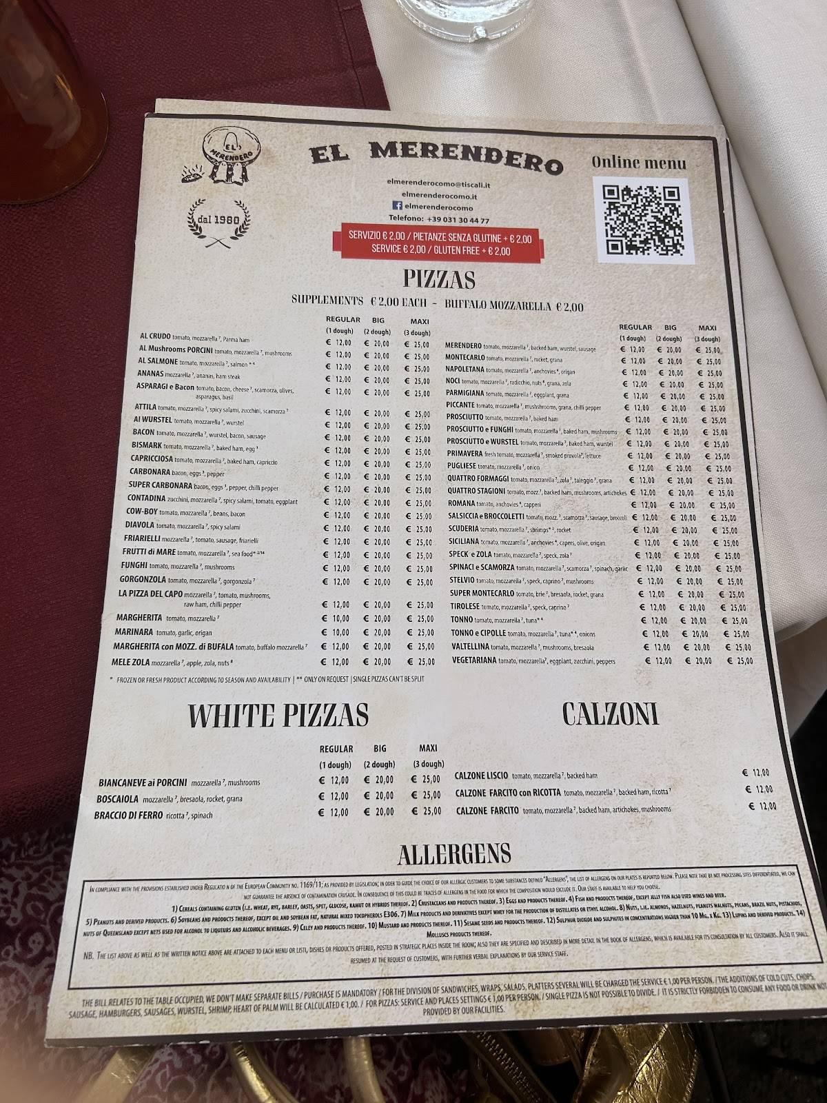 Menu di El Merendero 