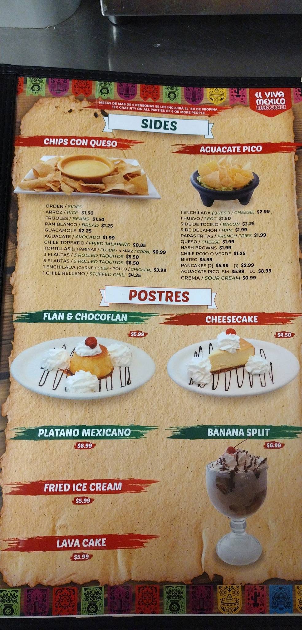 Menu at El Viva Mexico Restaurant, Albuquerque
