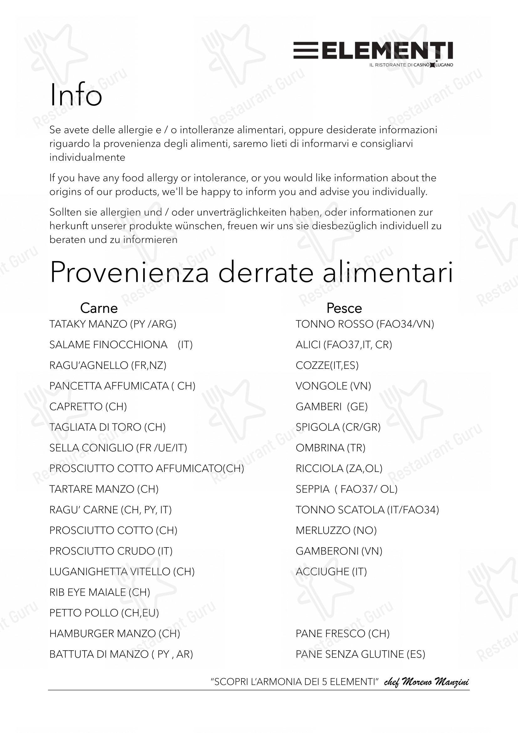 Elementi in Lugano - Menu bar