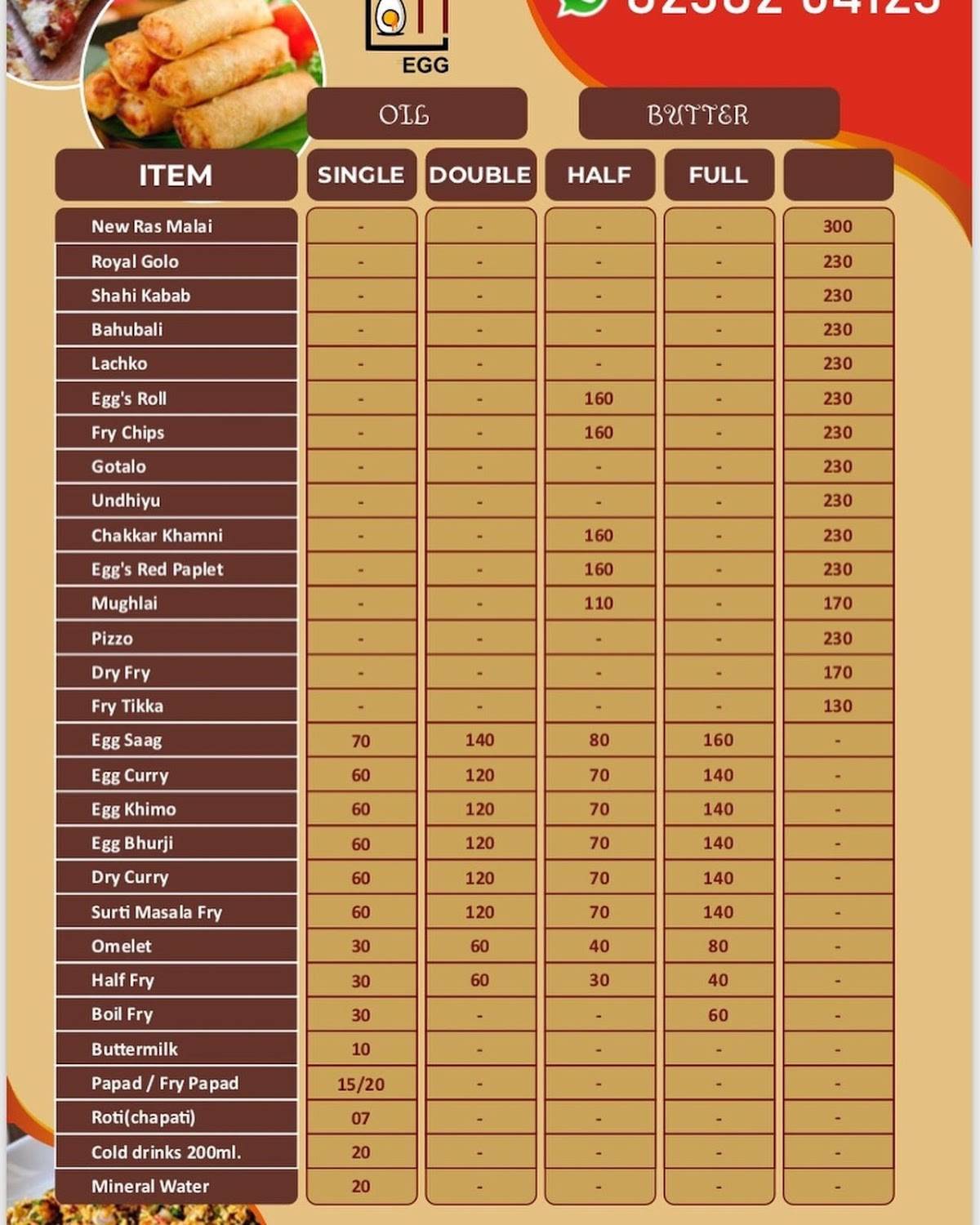 Eleven Eggs Zone menu