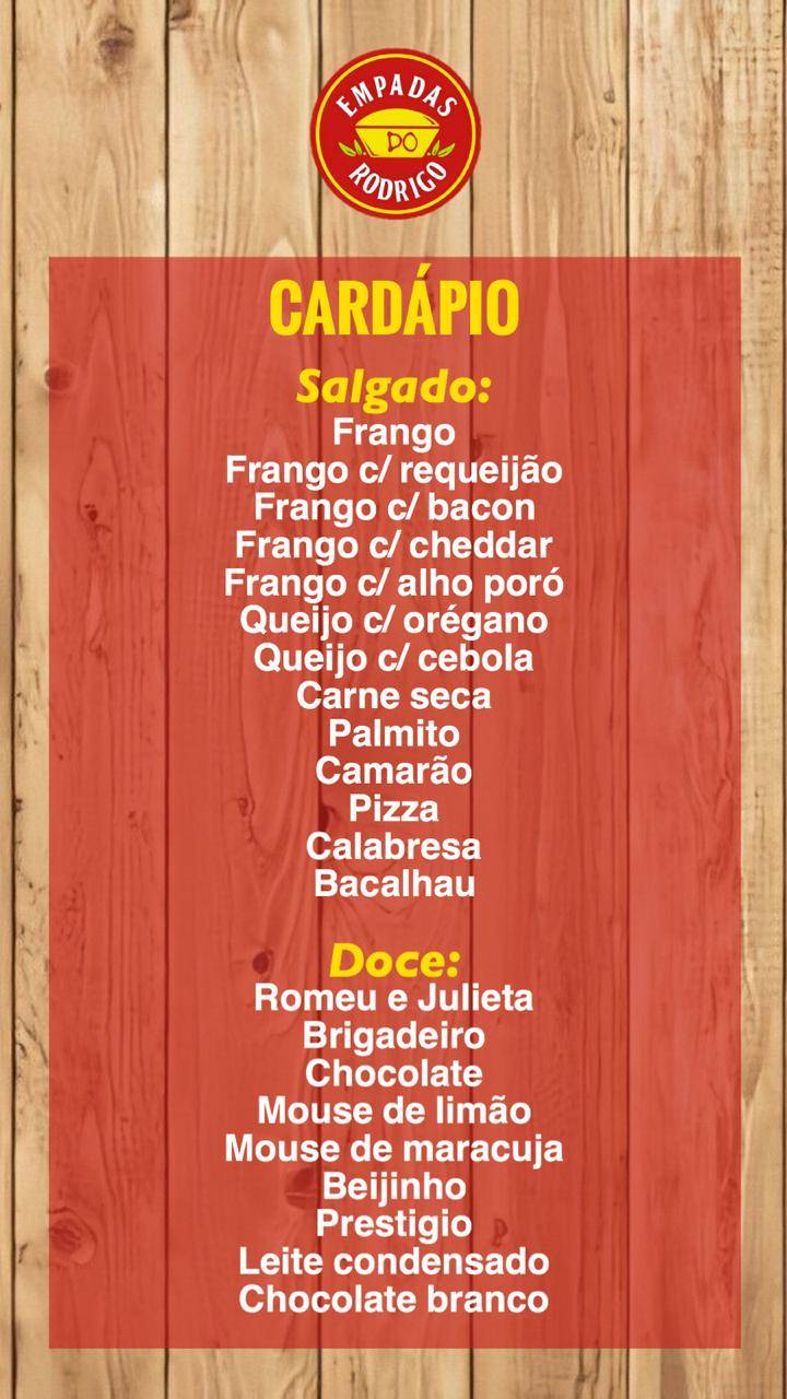 Empadas do Rodrigo cardápio