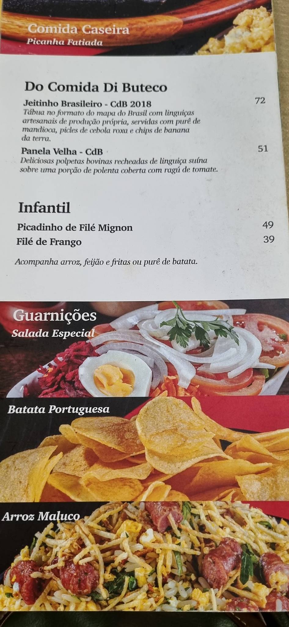 Enchendo Lingüiça cardápio