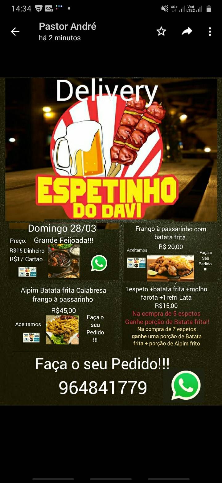 Espetinho do Davi cardápio