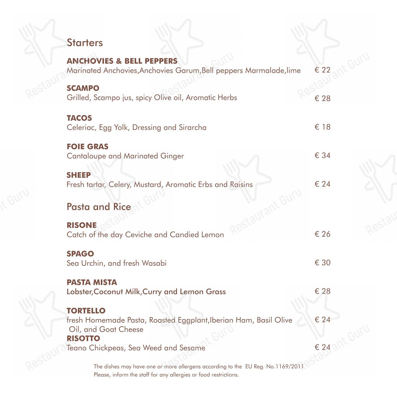 Menu per Essencia Restaurant ristorante