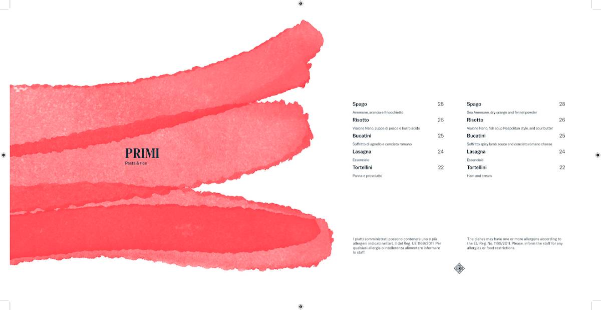 Menu di Essencia Restaurant 