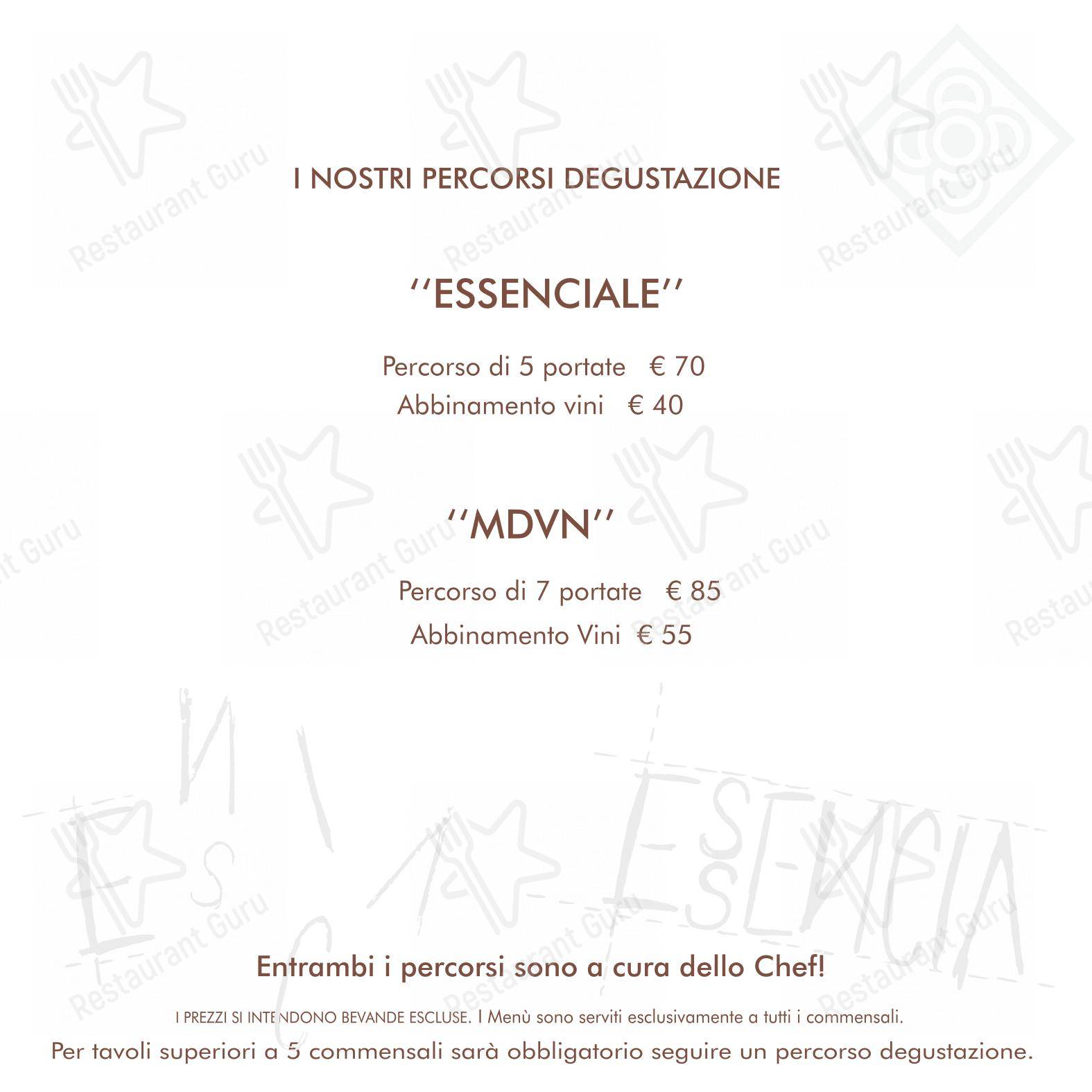 Menu per Essencia Restaurant ristorante